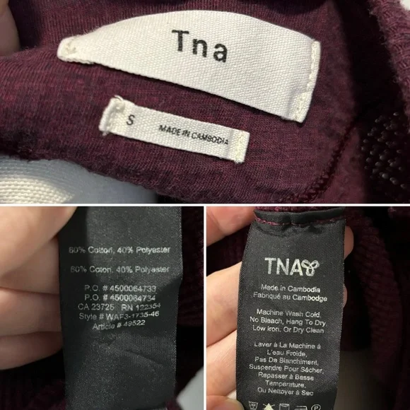 Aritzia TNA Alder Thermal Long Sleeve Waffle Knit Relaxed Fit Top Burgundy Small - Picture 14 of 16